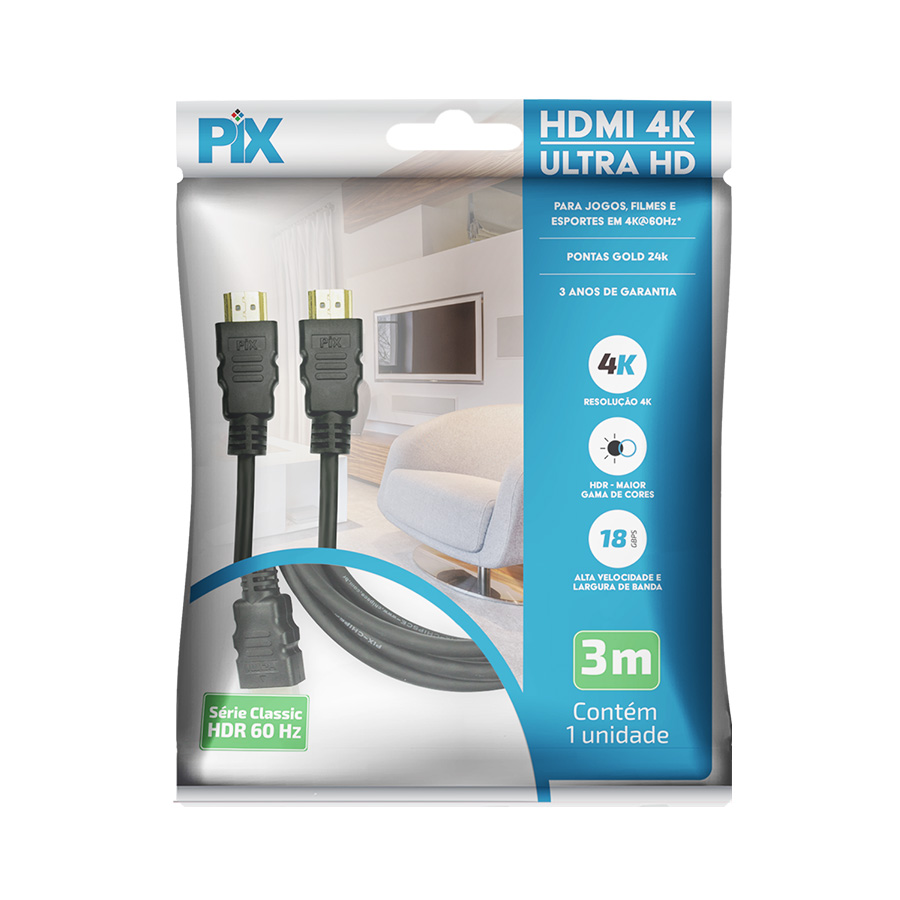 CABO HDMI 2.0 HDR 4K 19 PINOS 30AWG - 3 METROS - Imagem 2