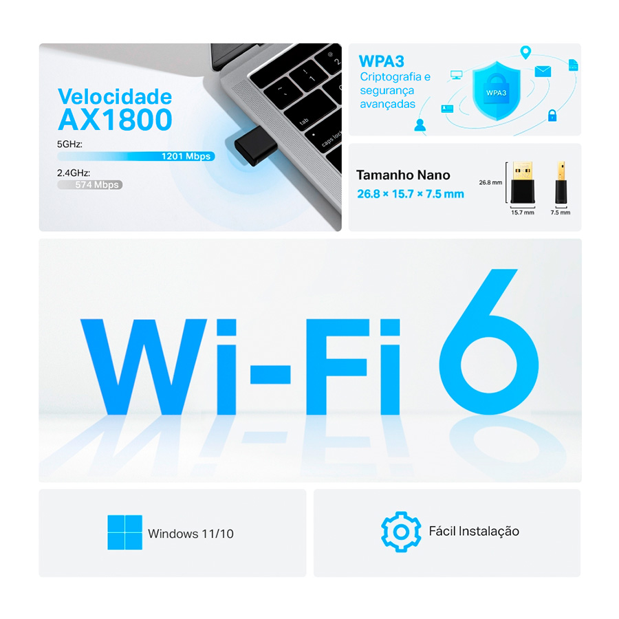 ADAPTADOR DE REDE NANO USB DUAL-BAND AX1800 WI-FI6 ARCHER (TX20U) - Imagem 3